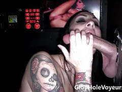 Free-FreePorn.com presents: Sexy brunette sucks big cock in gloryhole