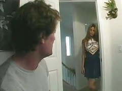Free-FreePorn.com presents: Cheerleader gets it on couch.