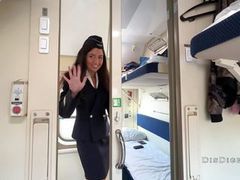 Free-FreePorn.com presents: Seduced the conductor on the train and fucked while she had a break