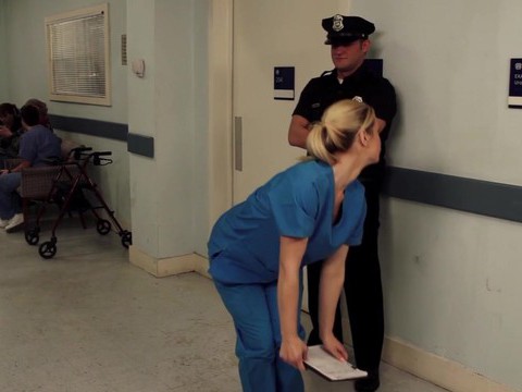 Free-FreePorn.com presents: Nurse tara lynn fox drops on her knees to give a sloppy blowjob