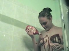 Free-FreePorn.com presents: Kinky amateur minx pours paint and cream all over her body