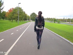 Free-FreePorn.com presents: Jeny smith pantyhose in public pretend to be leggings