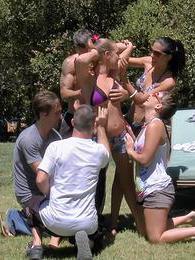 Free-FreePorn.com presents: Three naughty girls gets banged outdoors in group sex game