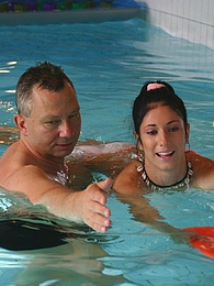 Free-FreePorn.com presents: Brunette teenage beauty fucked by a horny swim teaching paps