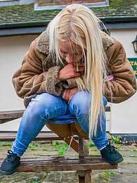 Free-FreePorn.com presents: Blond hungarian cutie Kiara Lord strips and presents her amazing boobs and ass outdoors