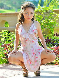 Free-FreePorn.com presents: Stunning brunette young Isabel shows tiny tits and spreads her legs outdoor