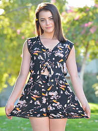 Free-FreePorn.com presents: Svelte american dark-haired teen Kylie Quinn in shorts toys her twat outdoor