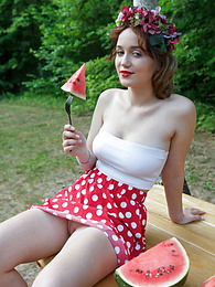 Free-FreePorn.com presents: Nice belarusian stunner Rokki removes all clothes on a blanket in a backyard